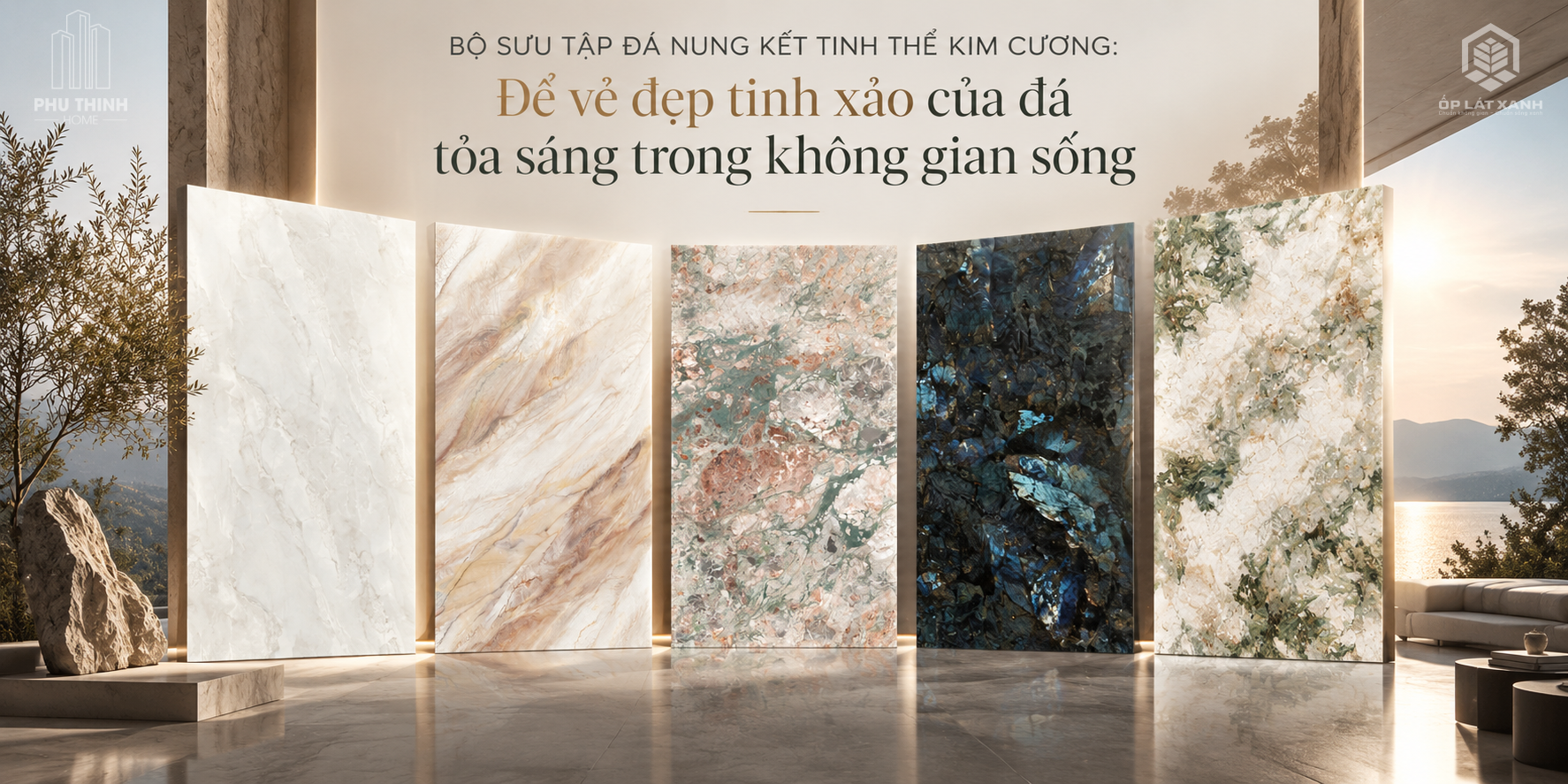 Bộ sưu tập đá nung kết tinh thể kim cương: Để vẻ đẹp tinh xảo của đá tỏa sáng trong không gian sống